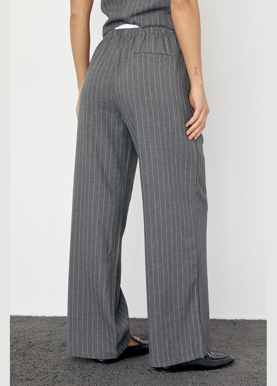 Женские брюки в полоску с резинкой на талии - темно-серый Lurex (277358333)