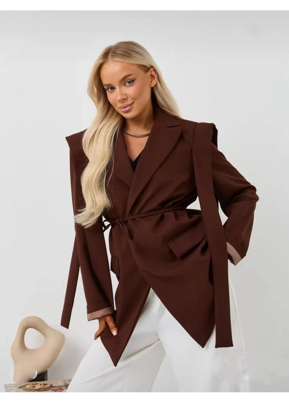 Коричневый женский женский пиджак Гермес однотонный - всесезон