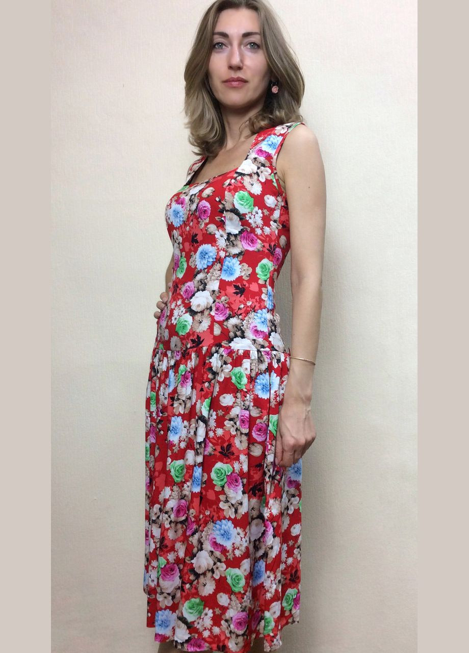 Красное кэжуал красное платье без рукавов из штапеля п240 2 Льва