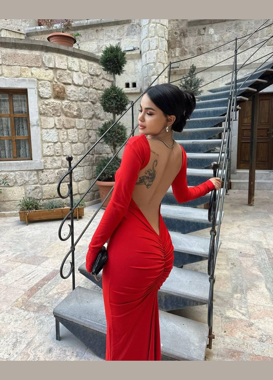 Красное праздничный, вечернее платье с открытой спиной No Brand однотонное