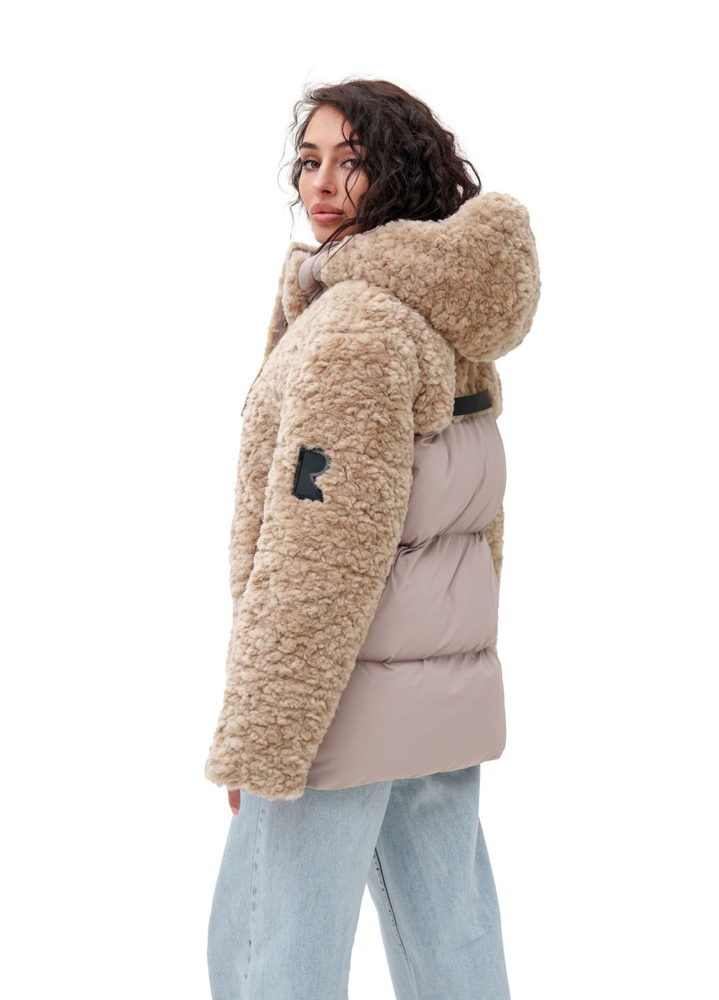 Кавова зимня подовжений пуховик «скай» капучино (баранчик,плащ) Emass