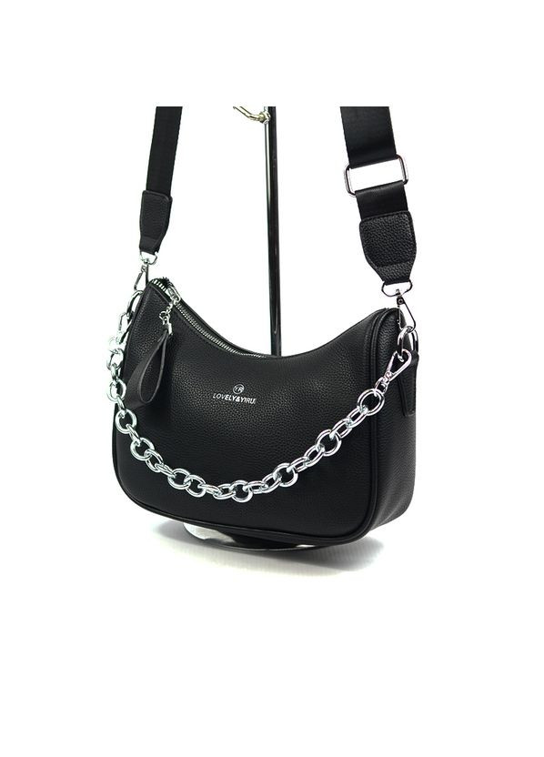 Чорна жіноча маленька сумка багет через плече клатч крос боді на блискавці Yirui (279830278)