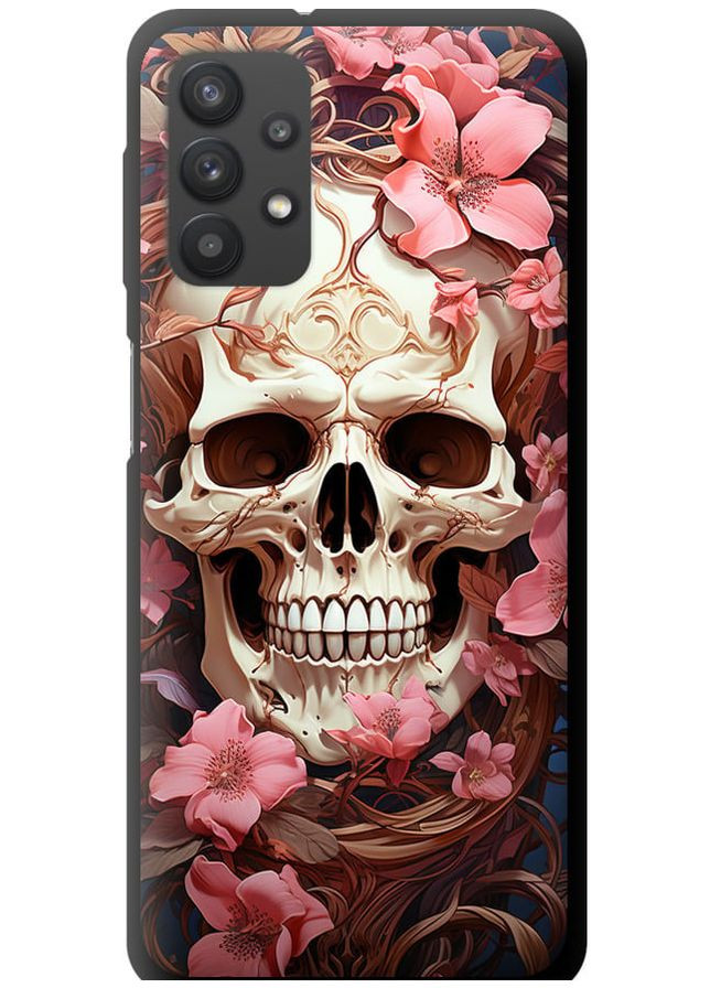 TPU чорний чохол 'Череп у рожевих квітах' для Endorphone Samsung Galaxy A32 A325F (281327639)