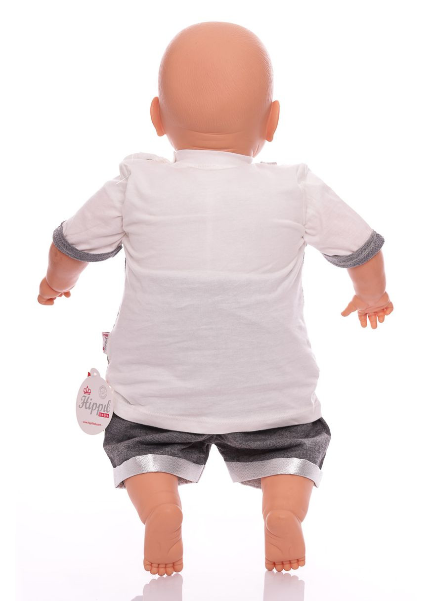 Серый летний нарядный костюм с футболкой и шортами для мальчика серый хлопковый 86 см (50352) Hippil Baby