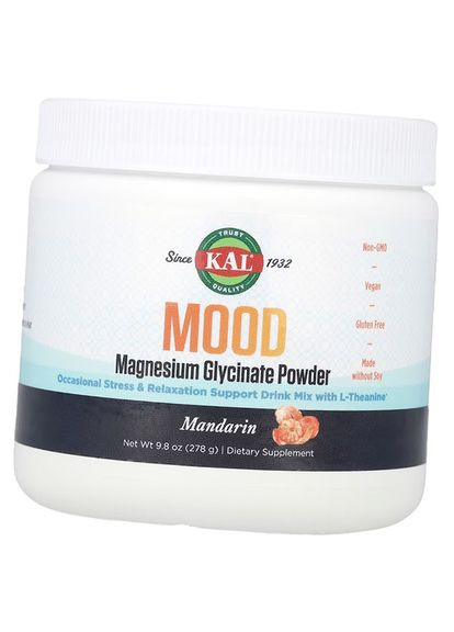 Магній Гліцинат з Теаніном, Mood Magnesium Powder, 278г Мандарин (36424072) KAL (368679457)