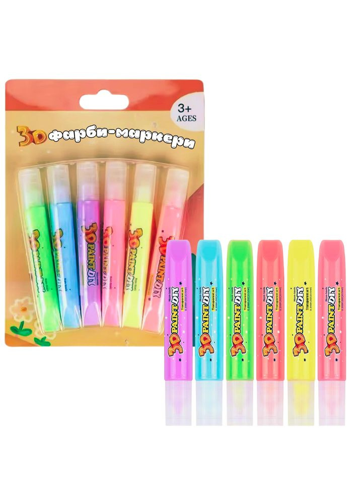 Флуоресцентные краски 3D, витражные маркеры для творчества, 6 ярких цветов No Brand (369802942)
