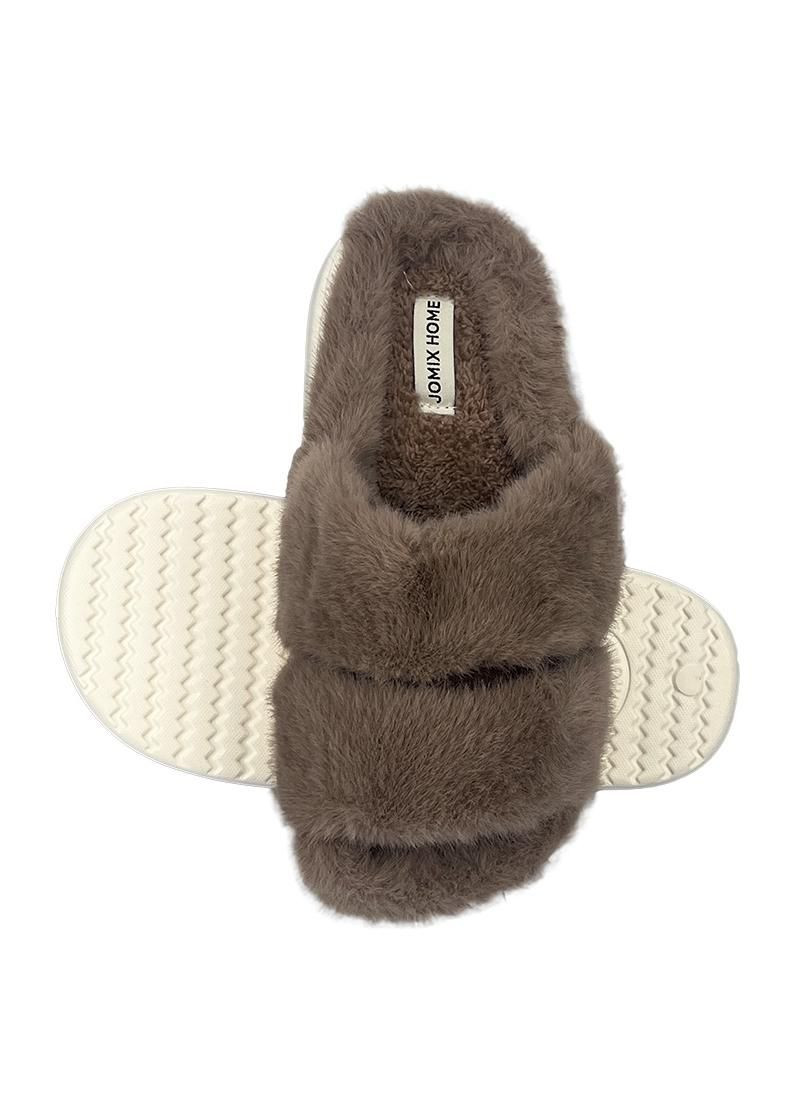 Коричневые женские домашние тапочки меховые на платформе коричневые 90637-3 Jomix