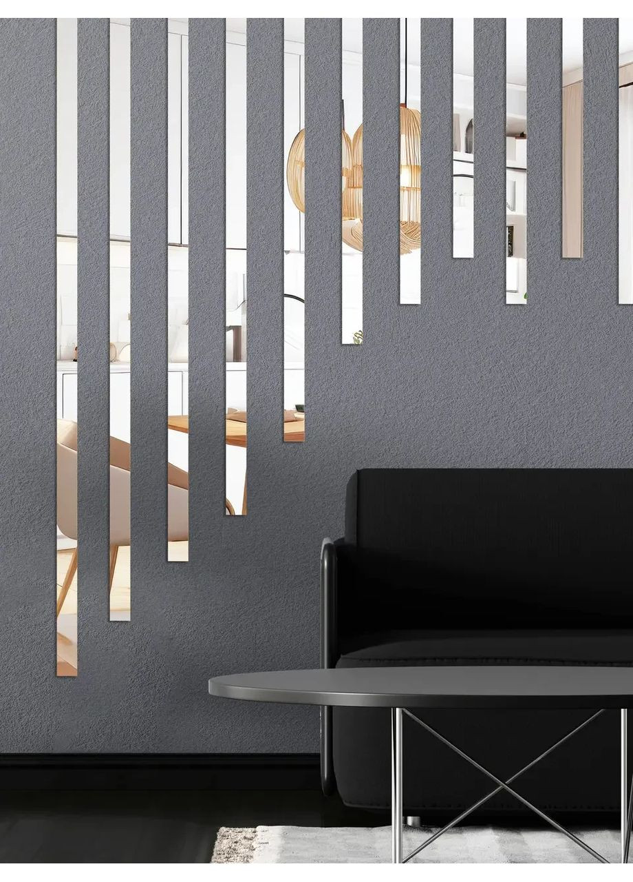 Інтер'єрні наклейки на стіну дзеркальні декоративні з акрилу Молдинг-30 3х29.5 см 16 шт. Срібло Ваша Світлість (366334734)