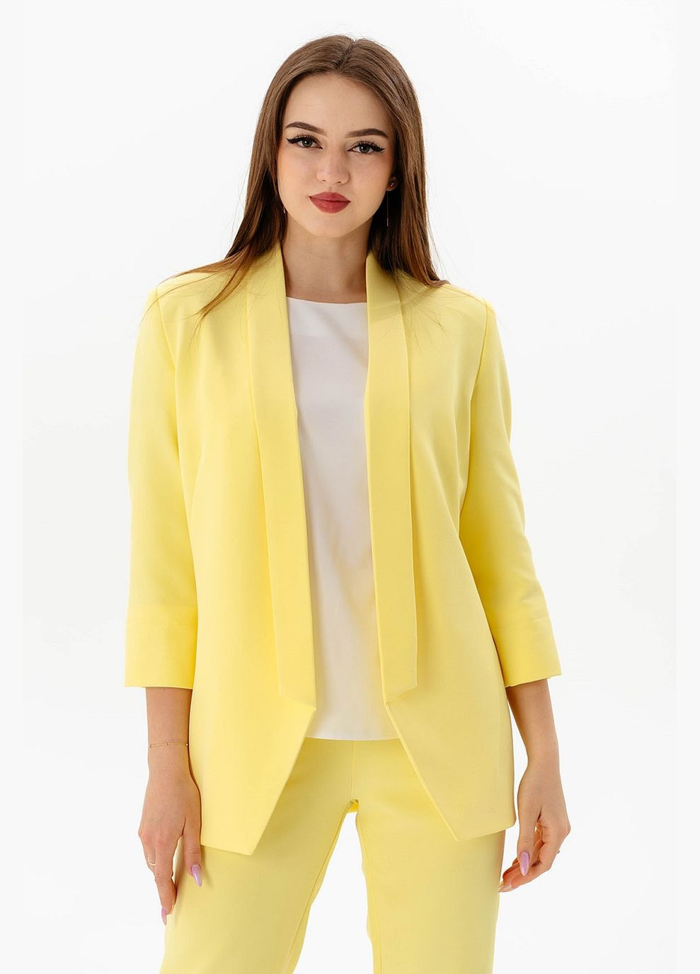Желтый женский жакет удлиненный женский 211 креп жёлтый Актуаль - демисезонный