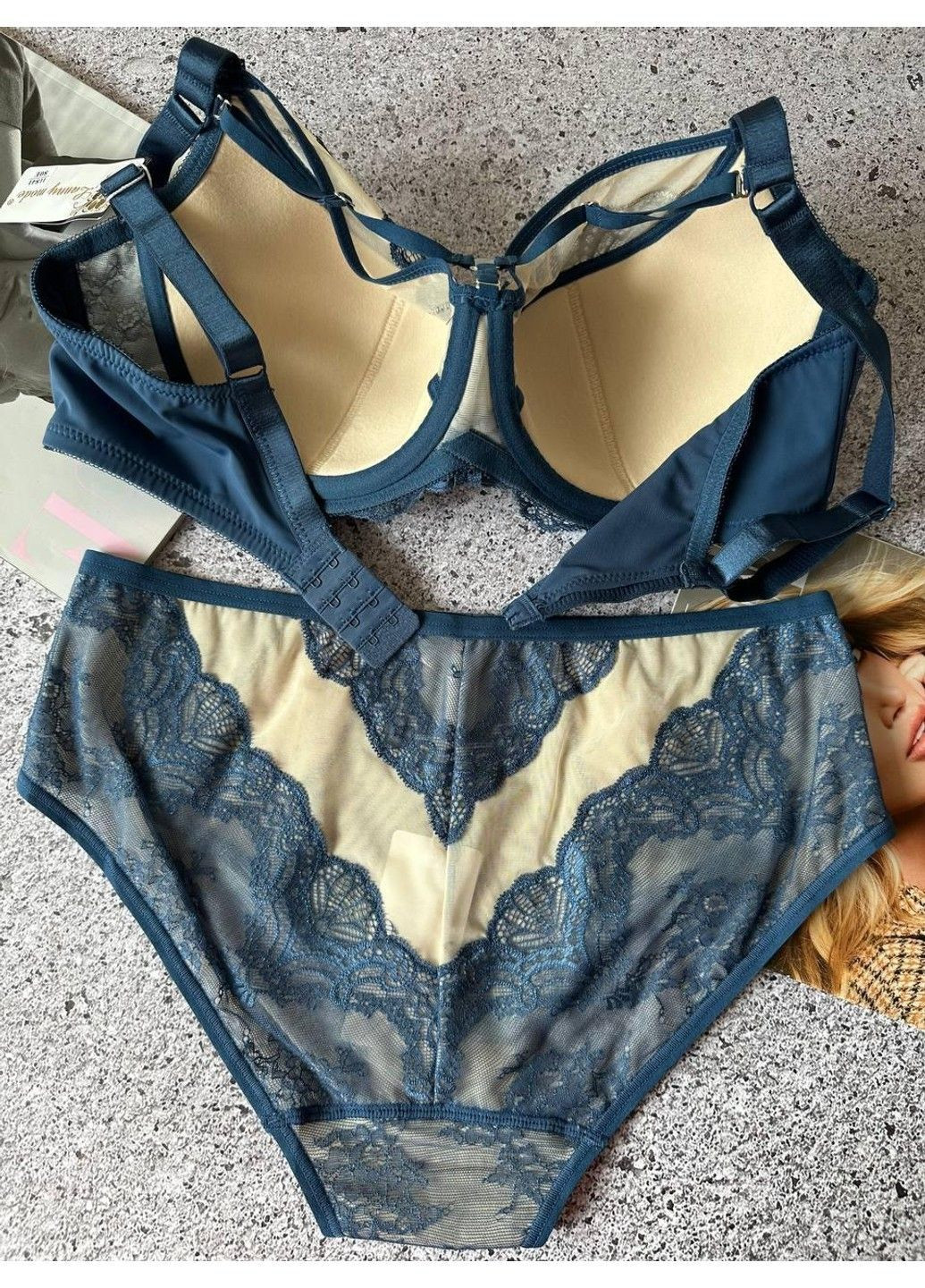 Синий комплект женского нижнего белья с портупеей синий Lanny Mode