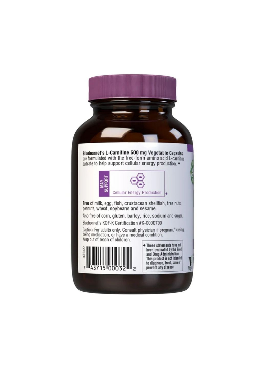 Жироспалювач Bluebonnet L-Carnitine 500 mg, 30 вегакапсул Bluebonnet Nutrition (293421829)