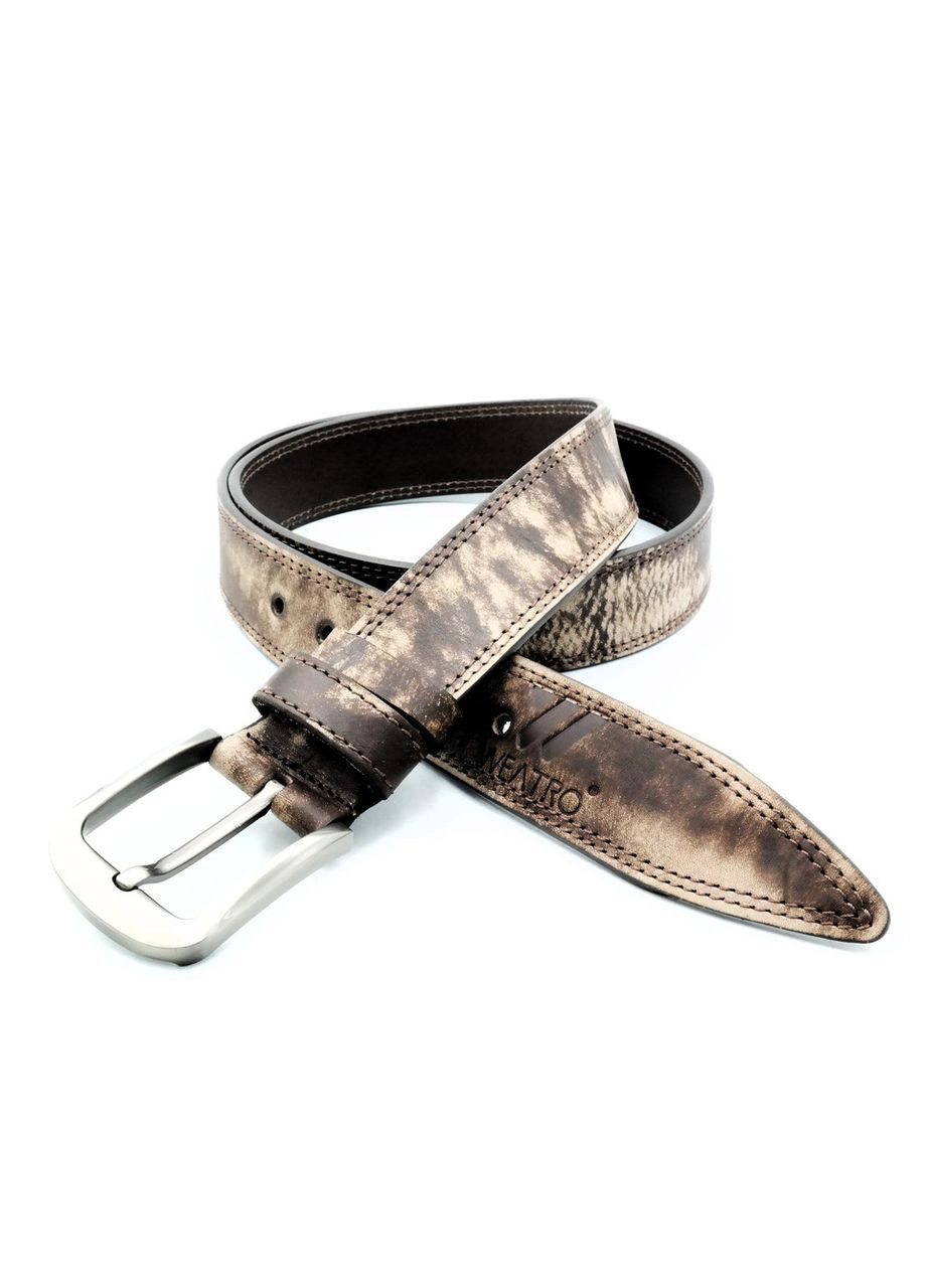 Мужской кожаный ремень коричневый 3,8 см для мужчин с металлической пряжкой ProDobro (369377960)