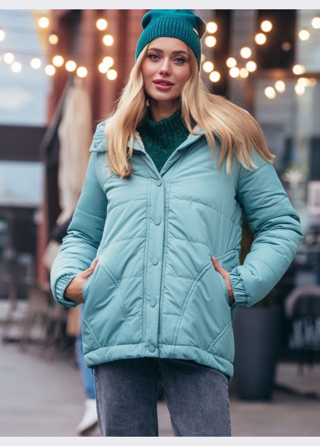 Мятная демисезонная демисезонная куртка мятного цвета с подкладкой "тедди" Dressa