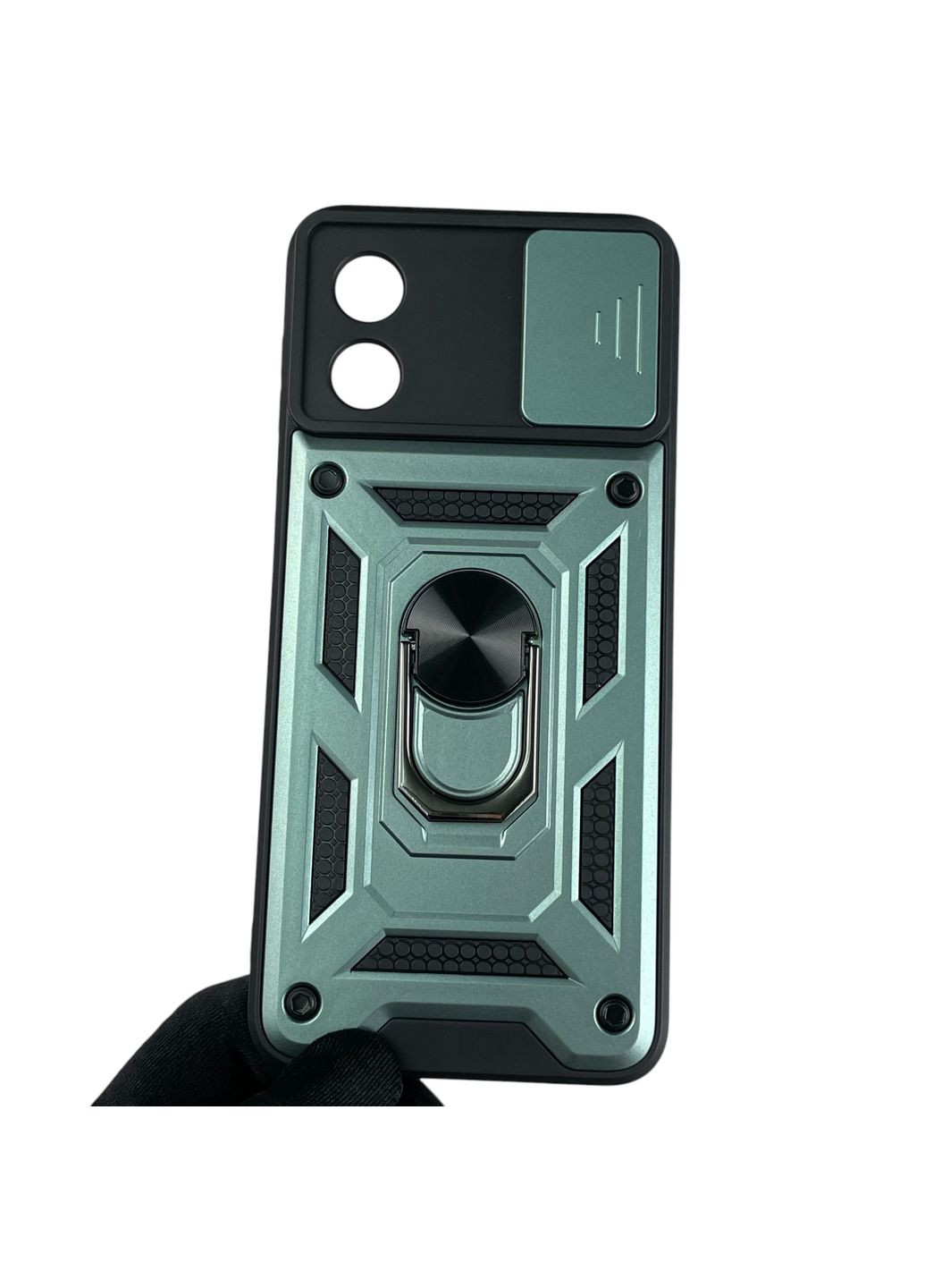 Чехол для Moto E13 (PAXT0034) бронированный с кольцом-держаталем со шторкой на моторола мото E13 зеленый rg1 Motorola (366230365)