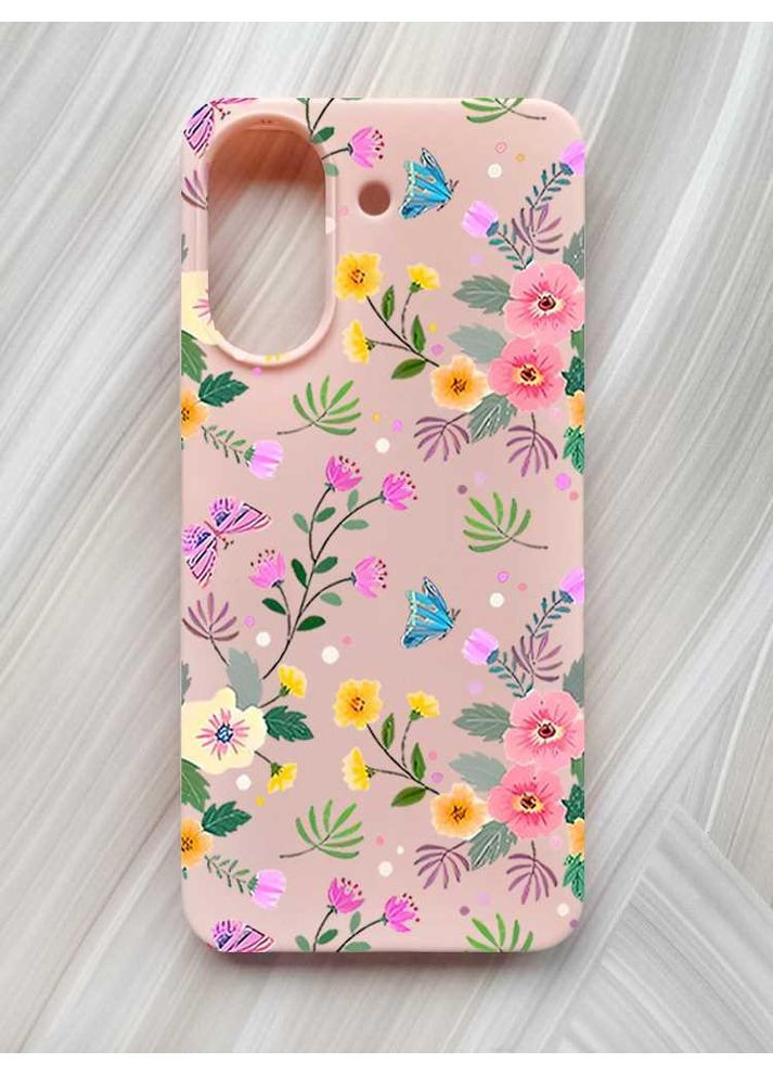 Матовый розовый чехол на Xiaomi Redmi 13C / Poco C65 Цветочный фон (принт 369) Creative (355406056)