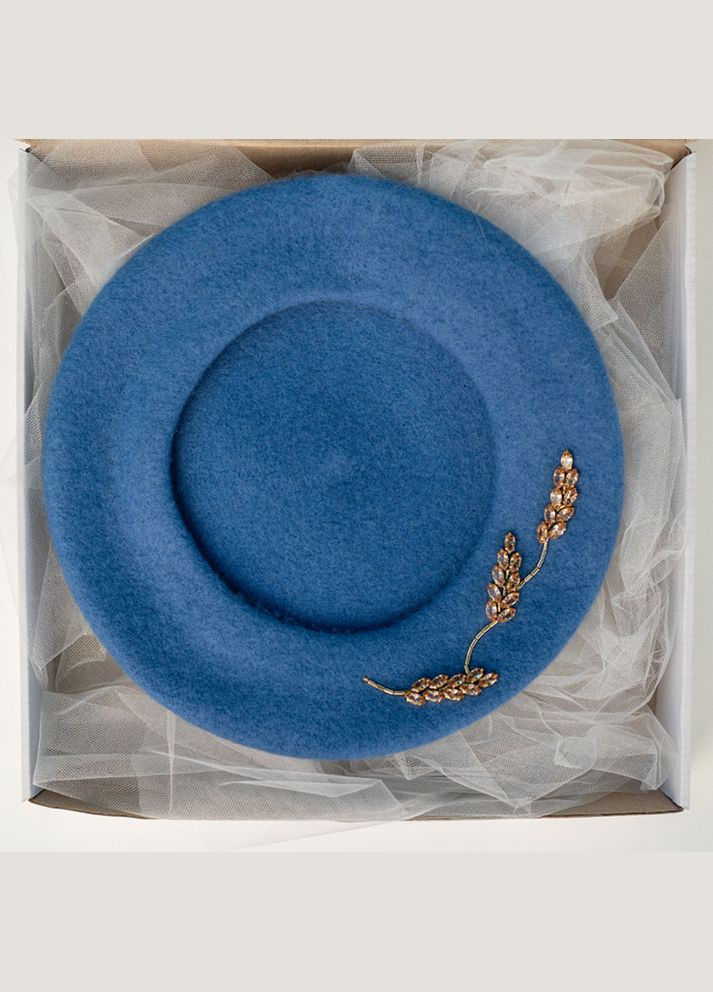 Берет зі 100% вовни, вишивка ручної роботи, берет осінь-зима синього кольору Ksenija Vitali (306559655)