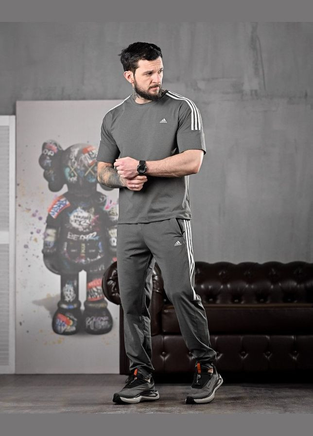 Стильний чоловічий костюм Adidas штани+футболка сірий Freedom (328256316)