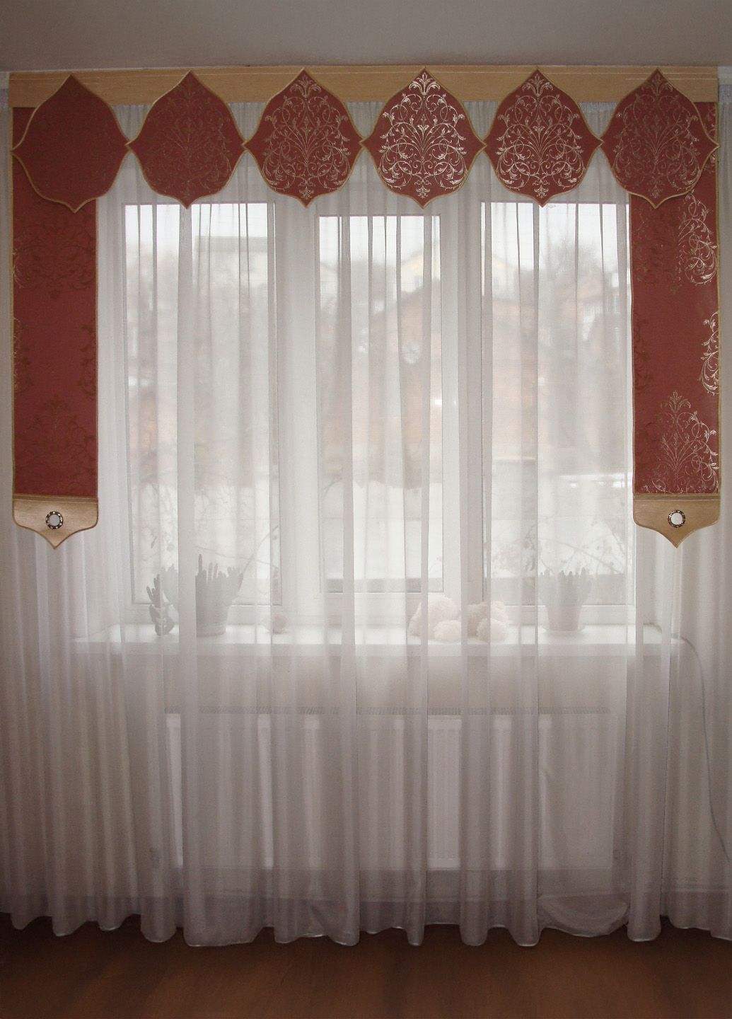 Жесткий ламбрекен Дамаск 2м розовый с золотым (141_7ж) Firanka Damask (345733323)