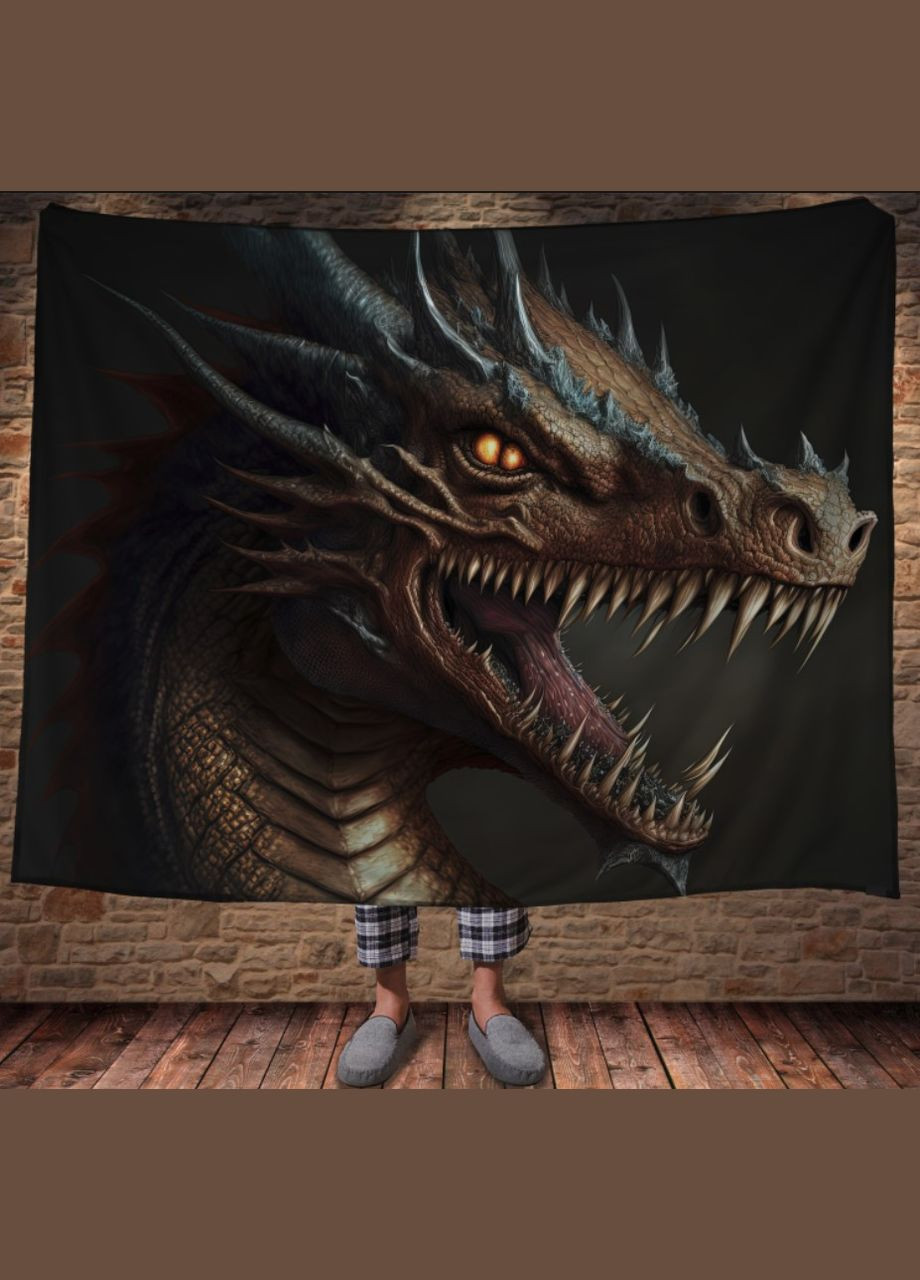 Плед з 3D принтом Реальні великі дракони. Червоний саблезубий дракон з жовтими очима Перша Креативна мануфактура PERFECTUS Плед (301871113)