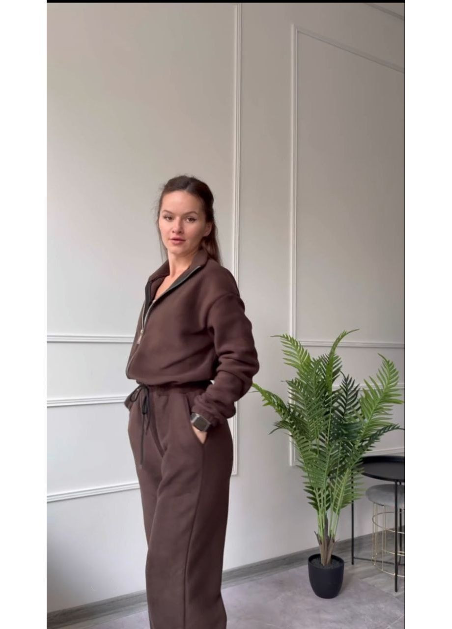 Комбинезон зимний флисовый popluzhnaya комбинезон-брюки тёмно-коричневый повседневный флис