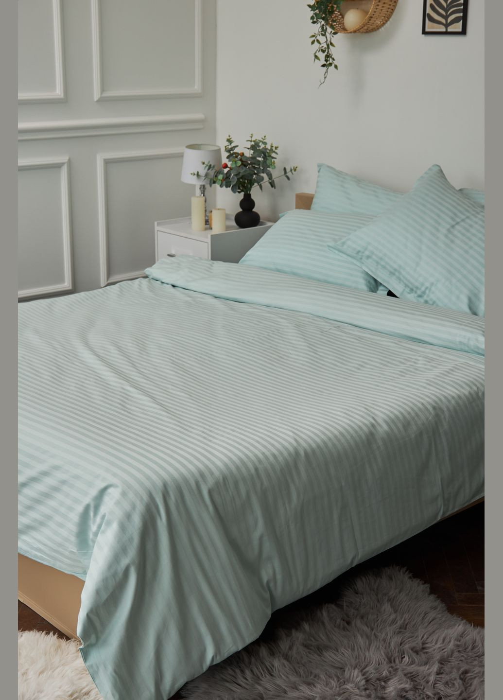 Комплект постільної білизни полуторний 143х210 наволочки 2х40х60 Satin Stripe (MS-820000605) Moon&Star Stripe Mint (284416545)