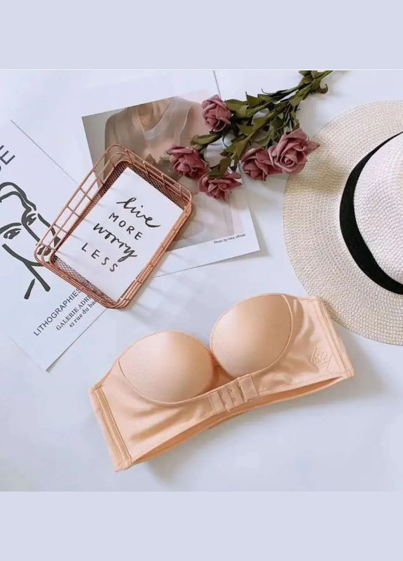 Бежевый балконет бюстгальтер бандо с push-up с застежкой спереди без шлеек, бюстгальтер пуш-ап No Brand