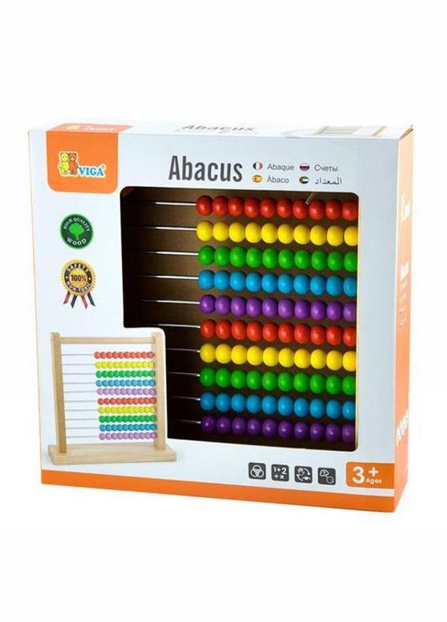 Дерев'яна рахівниця Viga Toys 50493 10 різнокольорових рядів по 10 кісточок 4M (297331151)