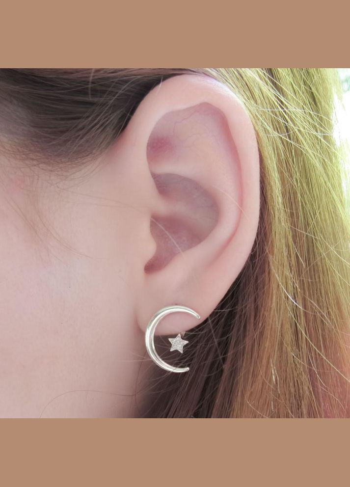 Серебряные серьги джекеты "Лунница" луна звезда No Brand (350667587)