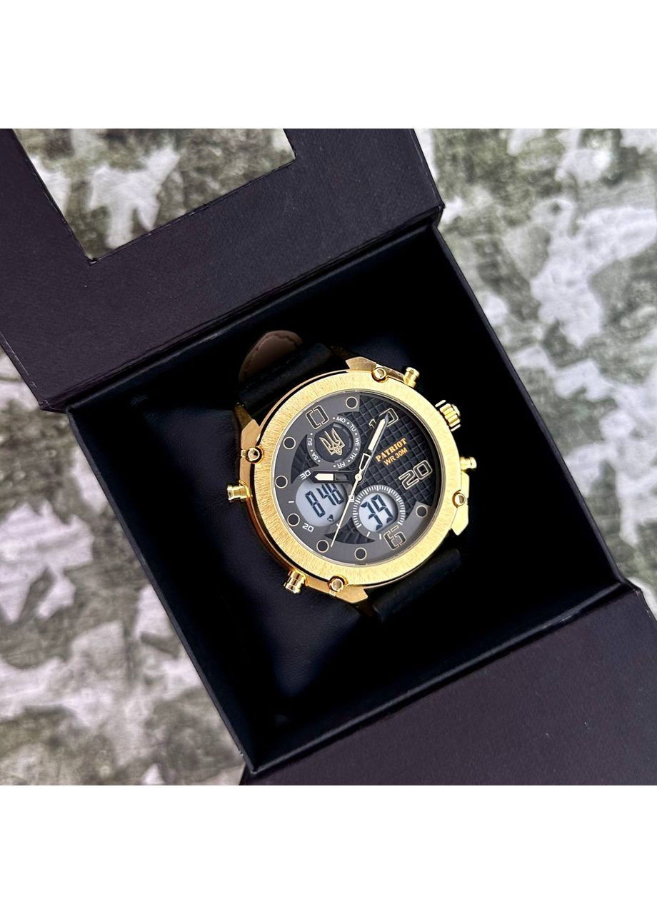 Часы Тризуб золото с нубуковым кожаным ремешком мужские кварцевые с будильником и хронографом ProDobro (367264218)