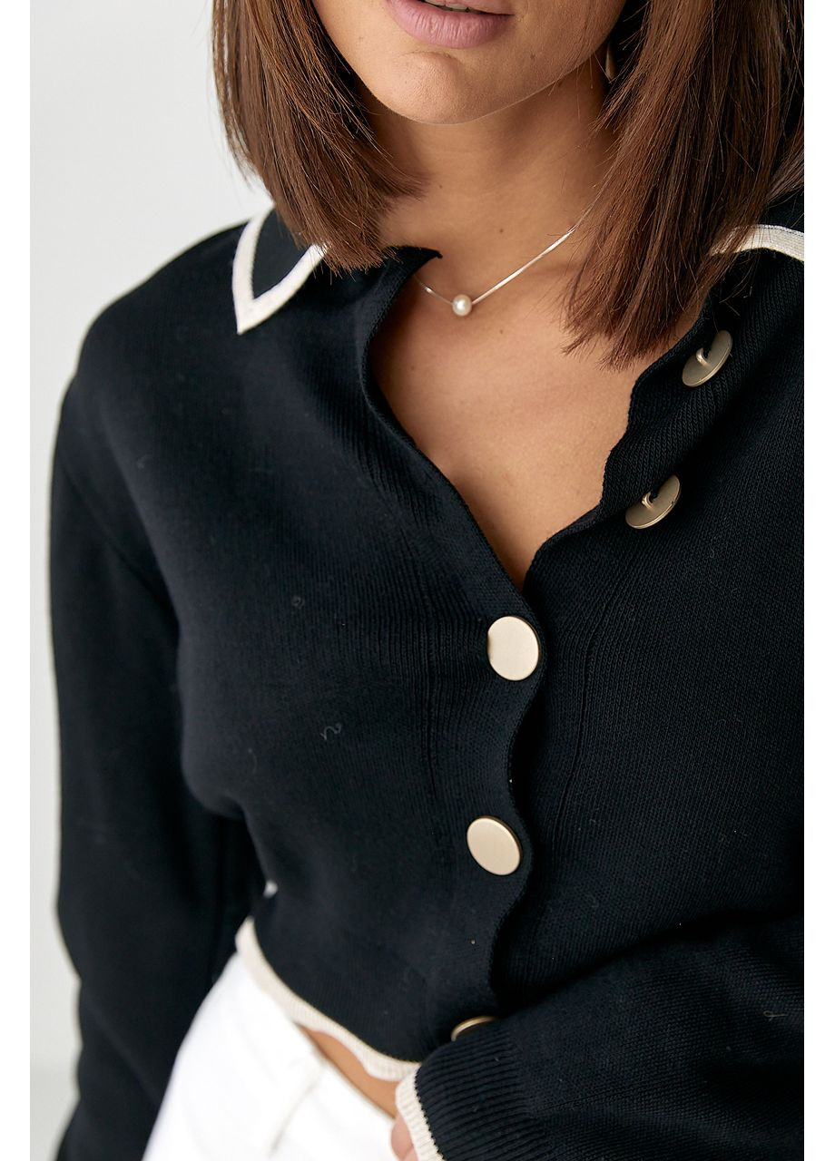 Короткий кардиган на ґудзиках з контрастною окантовкою Lurex (360976993)
