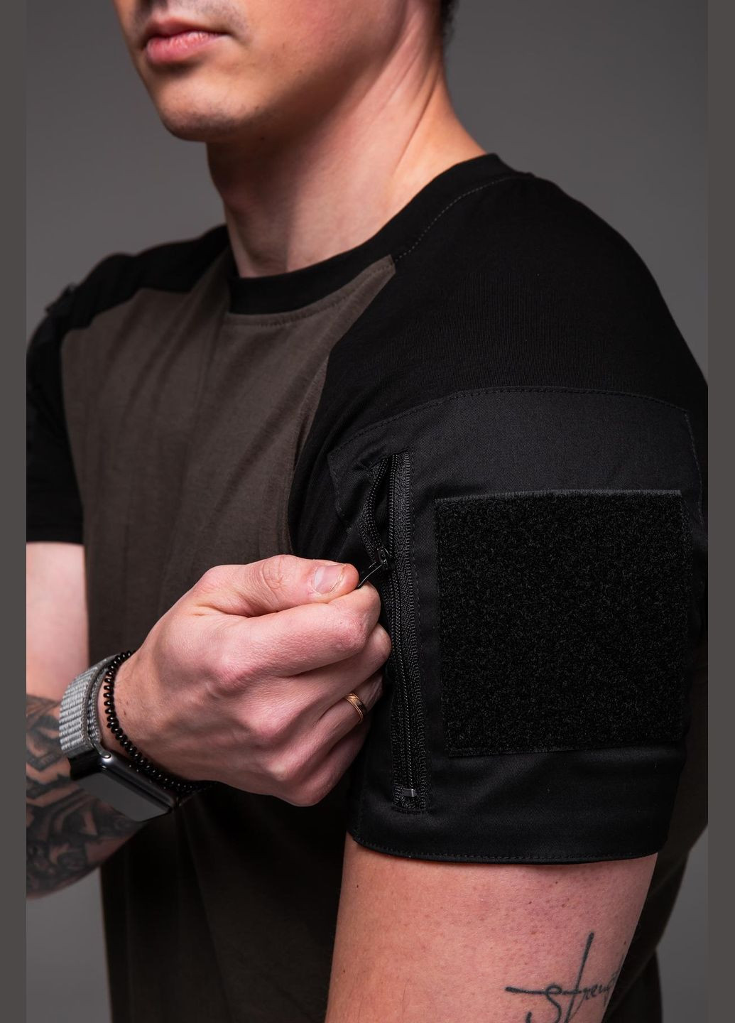 Хакі (оливкова) футболка чоловіча хакі батал з коротким рукавом No Brand