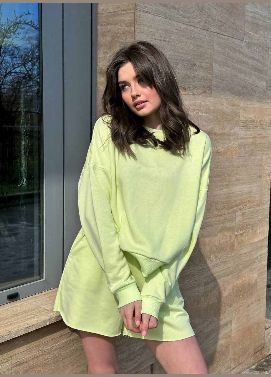 Качественный однотонный лаймовый костюм двойка из турецкой петли пенье с манжетами рибана кашкорсе No Brand 801 (291241146)