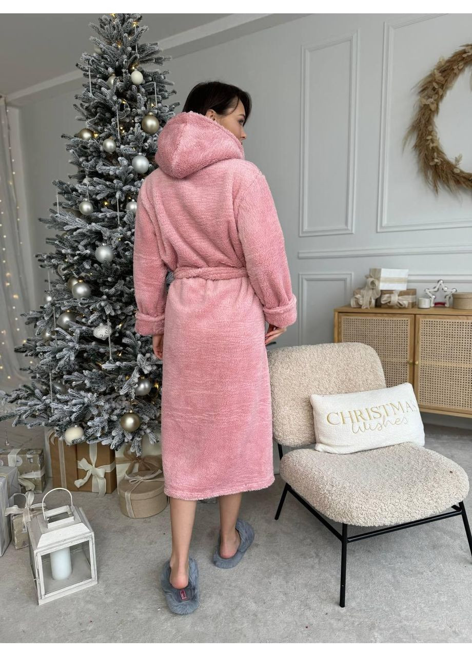 Махровий халат жіночий фіолетовий з капюшоном / Теплий жіночий халат фіолетового кольору середньої довжини з кишенями No Brand (366571624)