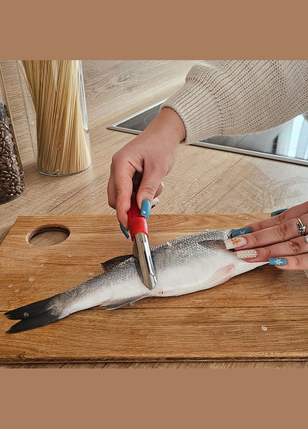 Рибочистка ніж для чищення риби та видалення серцевини з картоплі, яблук, груш та перців 18 см Синій Kitchette (301023058)