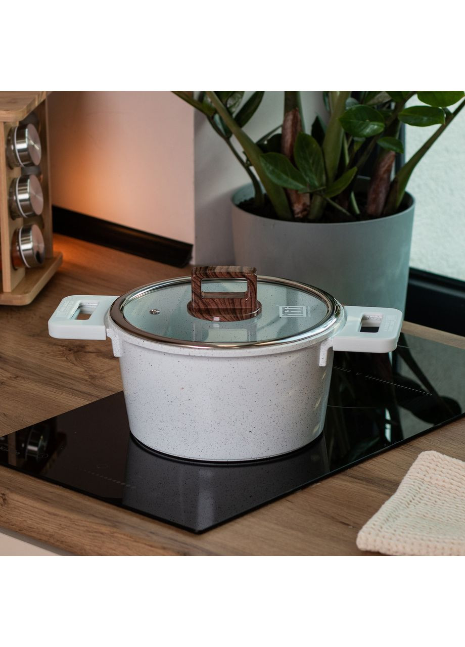 Алюминиевая кастрюля с керамическим антипригарным покрытием Ø 24 см Белая MGC (360455650)