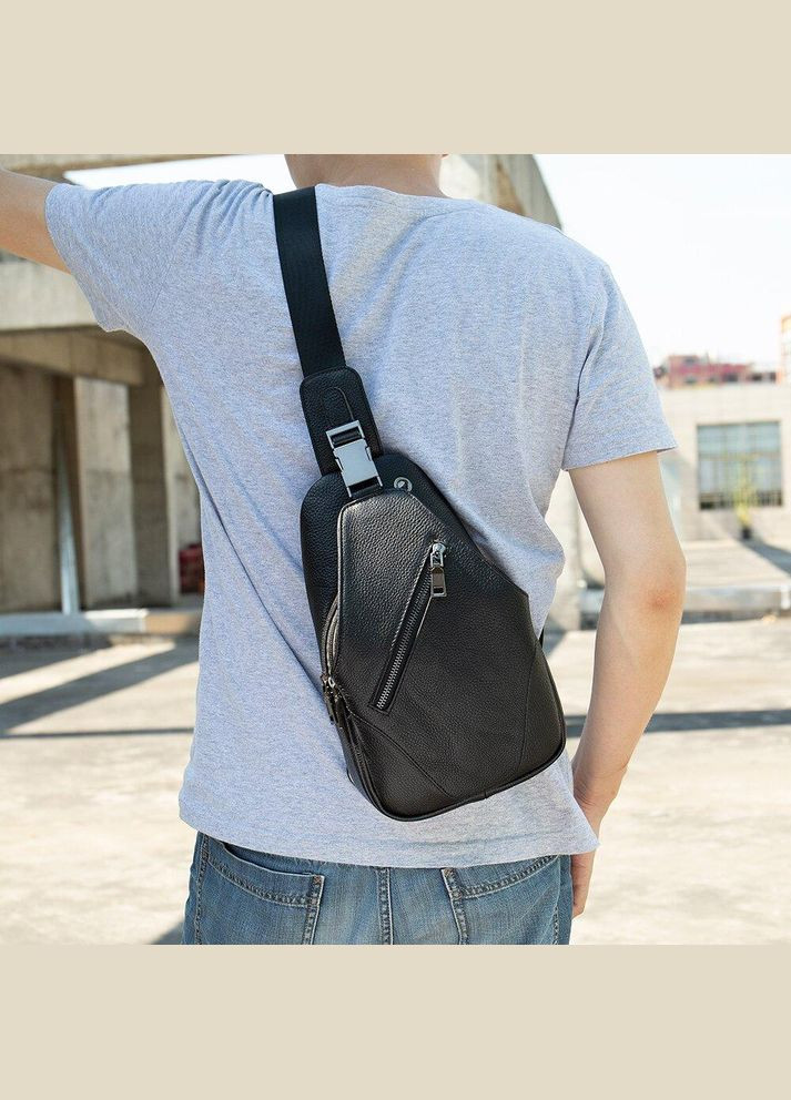 Сумка чоловіча слінг через плече в зернистій шкірі 20249 Чорна Vintage (298567062)