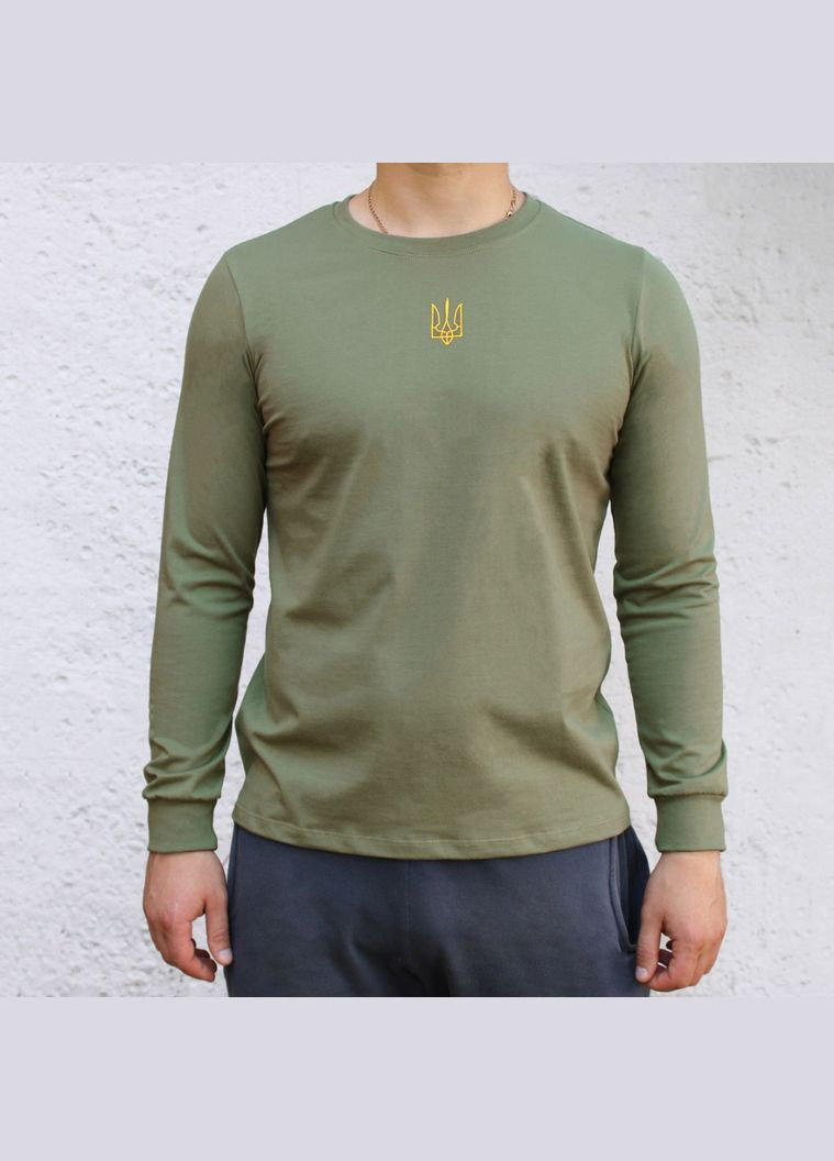 Хаки (оливковая) реглан мужской патриотический с вышитым трезубцем. Ladan
