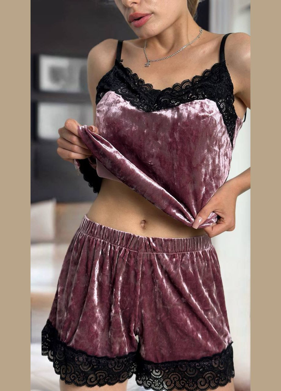 Пудровая всесезон пижама женская пудрового цвета майка + шорты No Brand Жіночі піжами