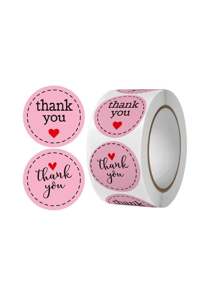 Наклейки стікери для пакування Thank you рожеві 2,5 см в рулоні 500 шт (NR0175_1) No Brand (317285966)