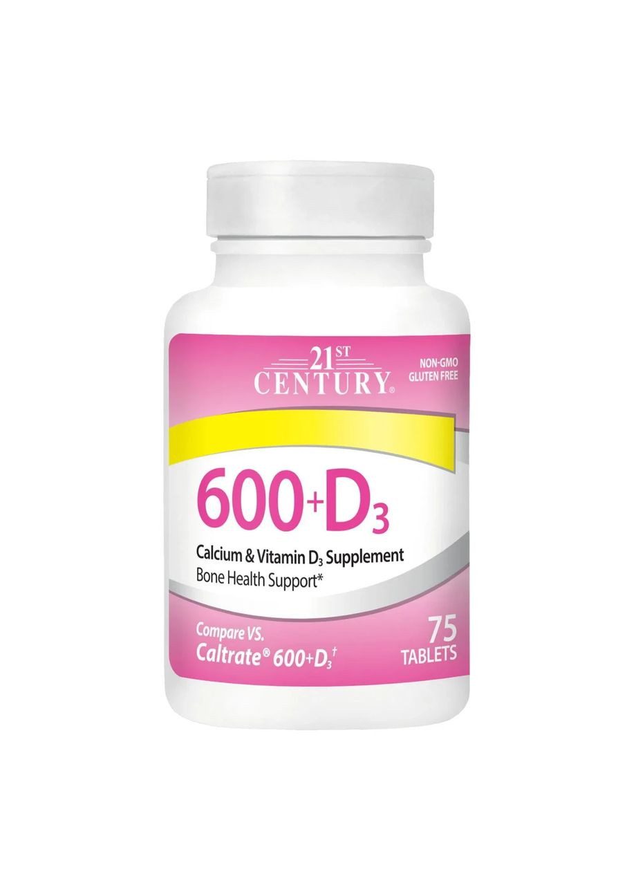 Кальций и витамин Д3 (600+D3 Calcium & Vitamin D3 Supplement) 75 таблеток 21st Century (361115917)