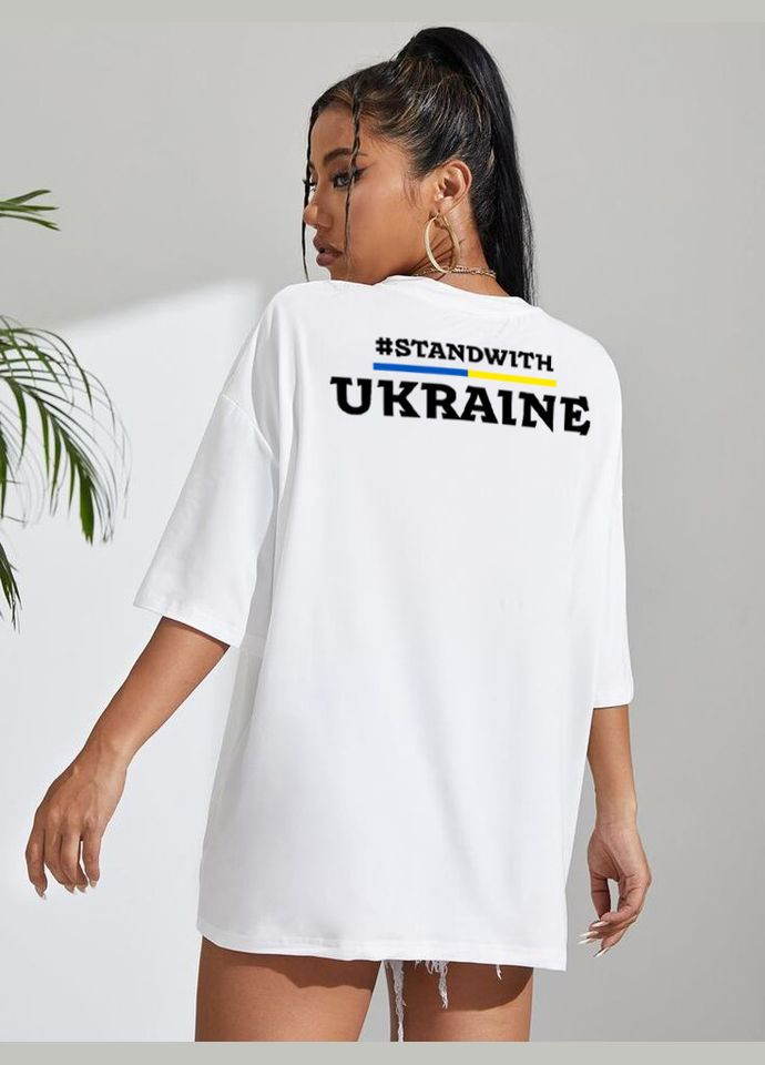 Комфортна жіноча біла оверсайз футболка з модним принтом No Brand - (370965763)