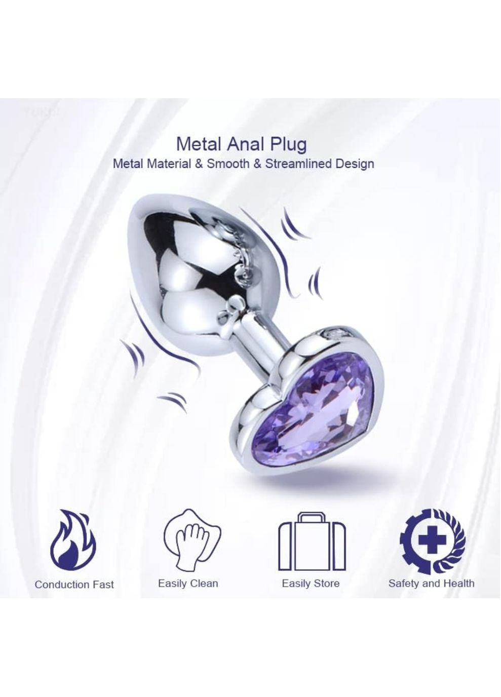 Металическая анальная пробка с кристаллом фиолетового цвета "Сердце" Soft Touch (301163189)