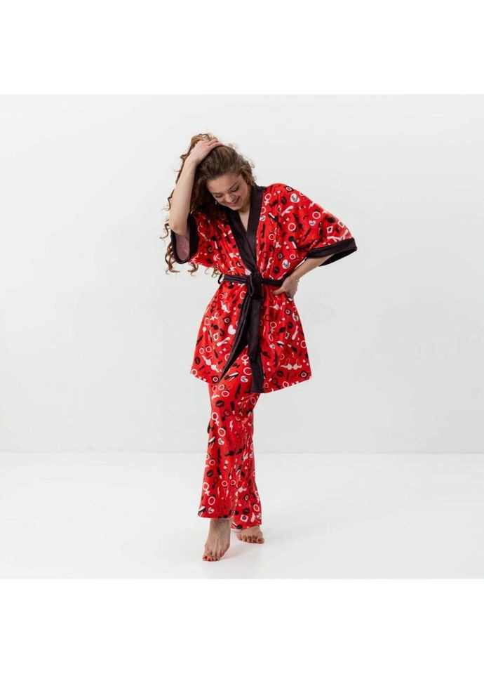 Комбинированная всесезон комплект женский из плюшевого велюра штаны и халат 18 плюс 3414_l 15941 l FlexDress