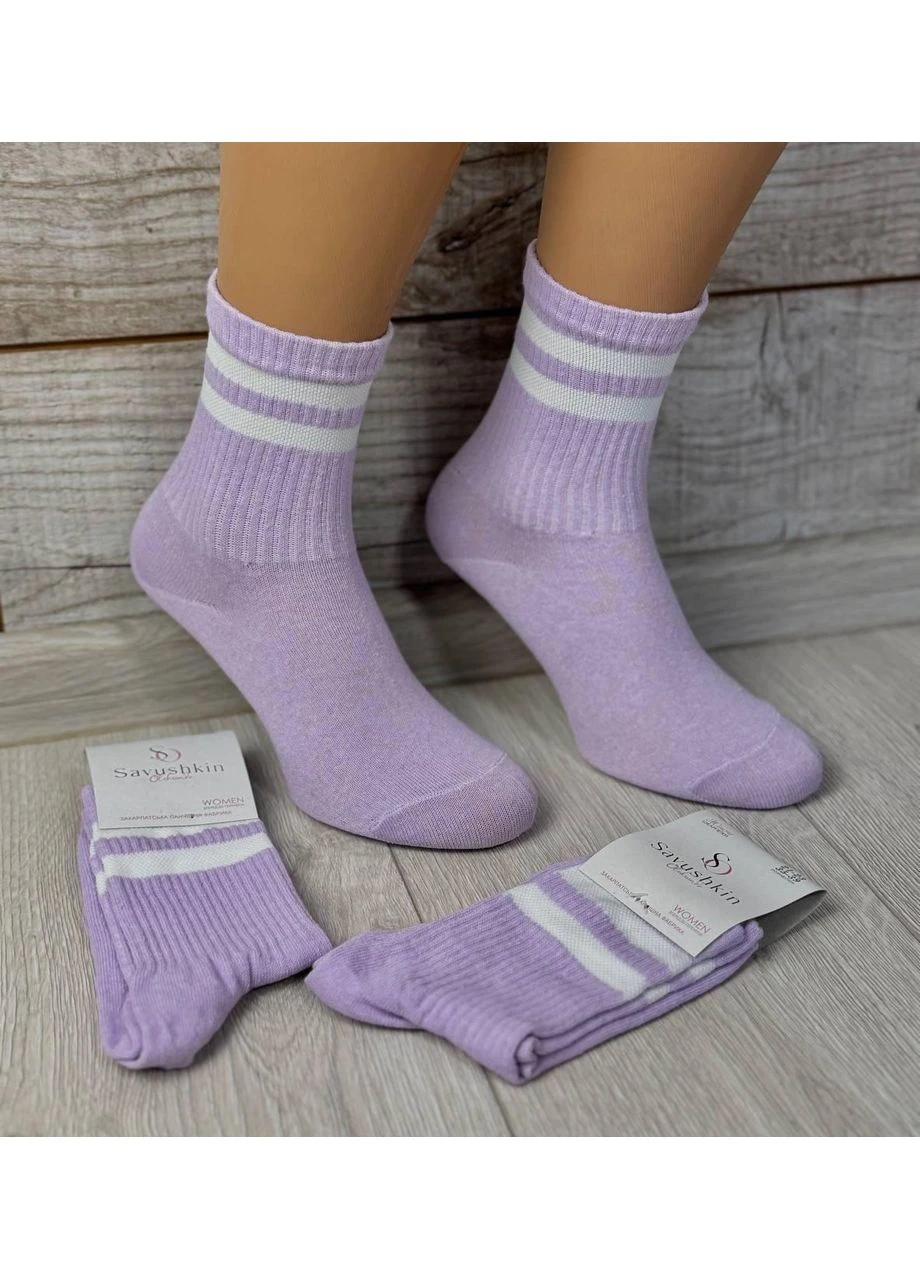 Фиолетовые носки высокие 35-39 50в121 фиолет. с белыми полосками 12 пар SavSocks (385322954)