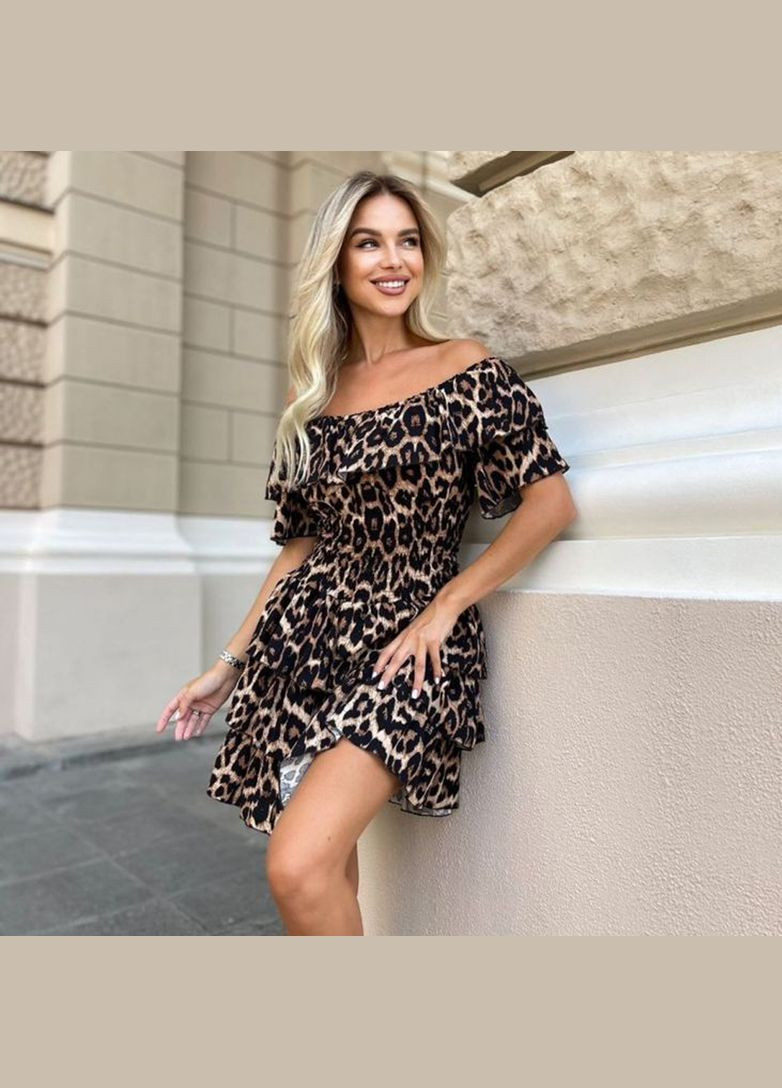 Коричнева святковий, коктейльна, пляжна, карнавальний, повсякденний, вечірня леопардова сукня. кльош Fashion