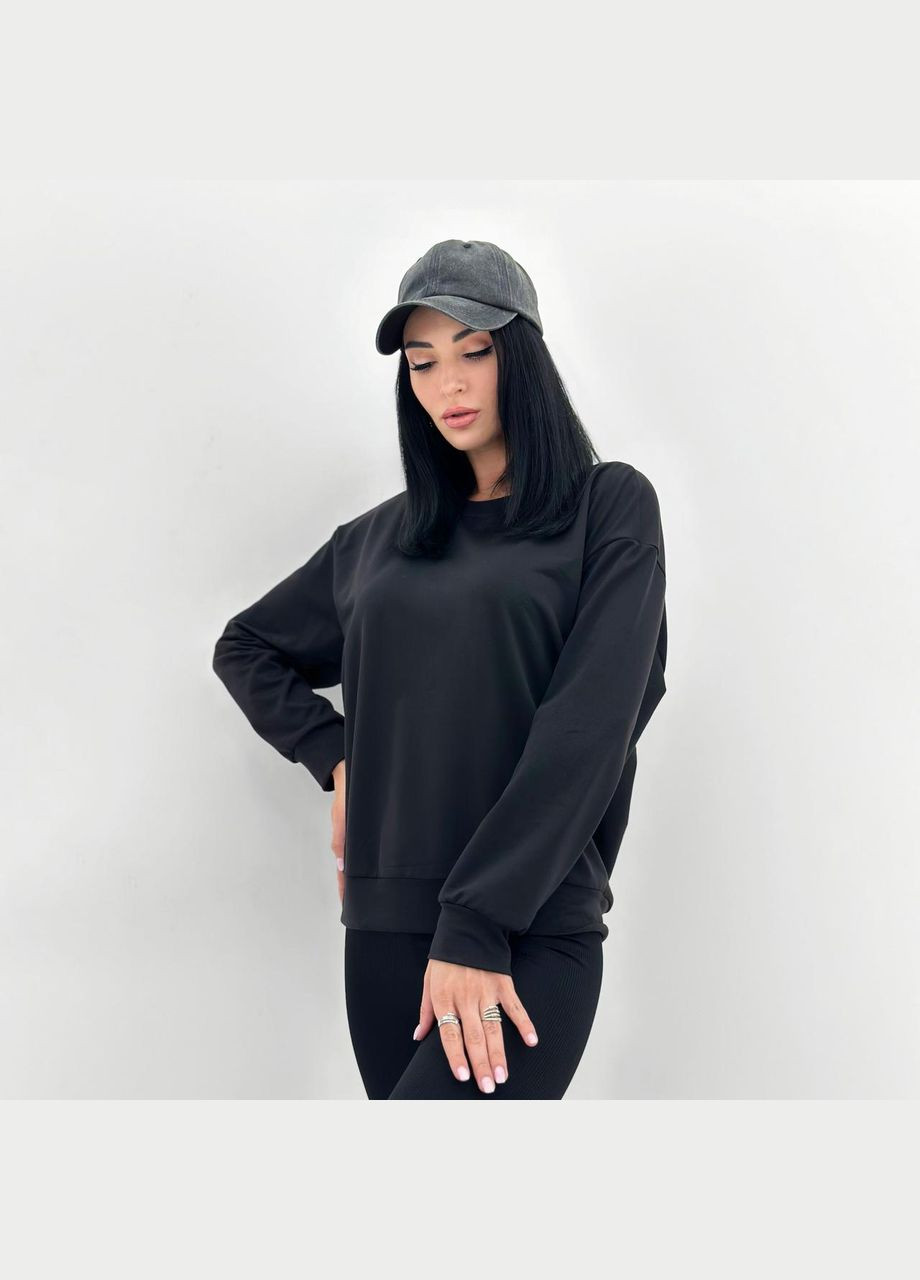 Черный базовый свитшот из двунитки Fashion Girl (300850133)