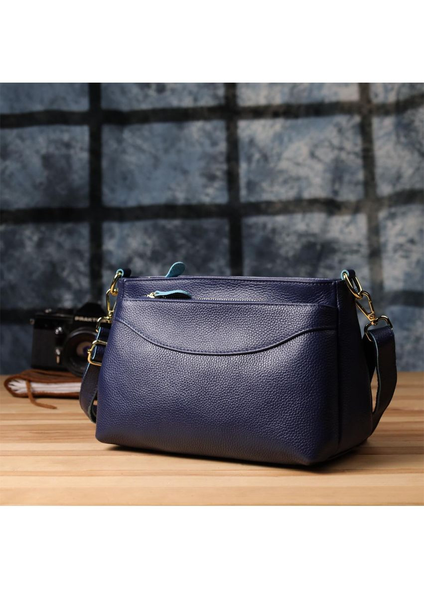 Сумка крос-боді через плече жіноча з натуральної шкіри середня Синій 38279 Vintage (355245163)