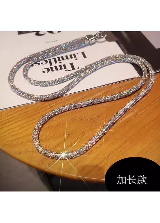 Блискучий ремінець-шнурок для телефону зі стразами на шию через плече. Сріблястий No Brand (328958138)