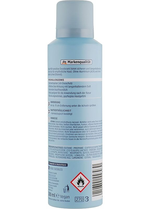 Аэрозольный дезодорант для чувствительной кожи Men Sensitive Deodorant 200ml (2-940625) Balea (369795532)