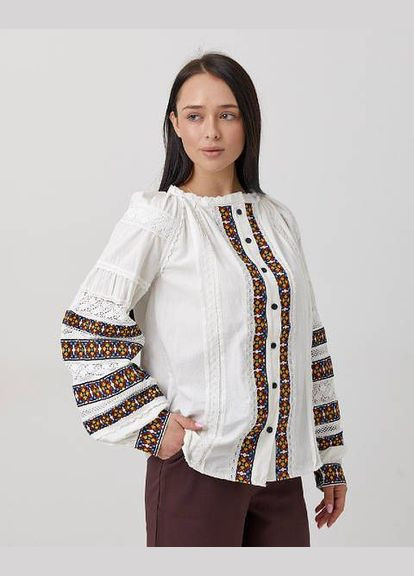 Белая женская рубашка вышиванка на пуговицах с кружевом белая You Best (316684334)